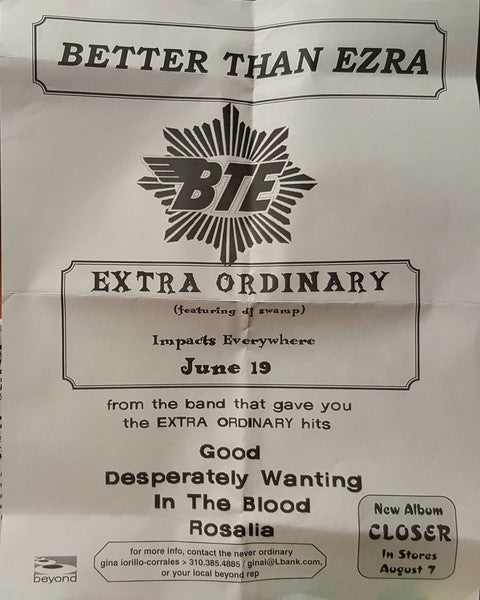 Better Than Ezra : Extra Ordinary (CD, Single, Promo)