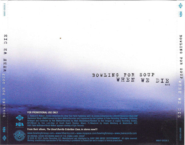 Bowling For Soup : When We Die (CD, Single, Promo)