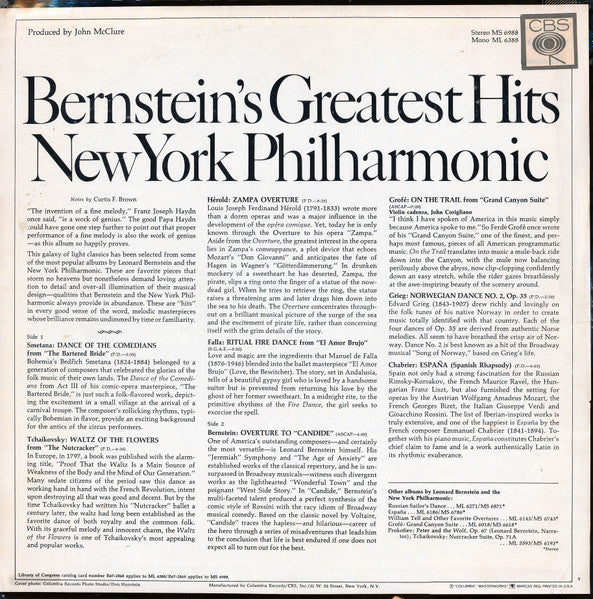 Leonard Bernstein : Bernstein's Greatest Hits New York Philharmonic  (LP, Comp, 360)