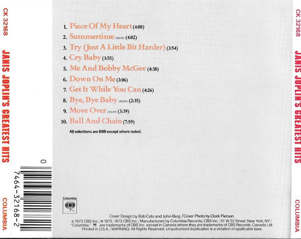 Janis Joplin : Janis Joplin's Greatest Hits (CD, Comp, RE, Pit)