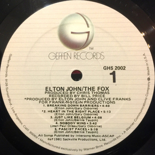 Elton John : The Fox (LP, Album, Spe)
