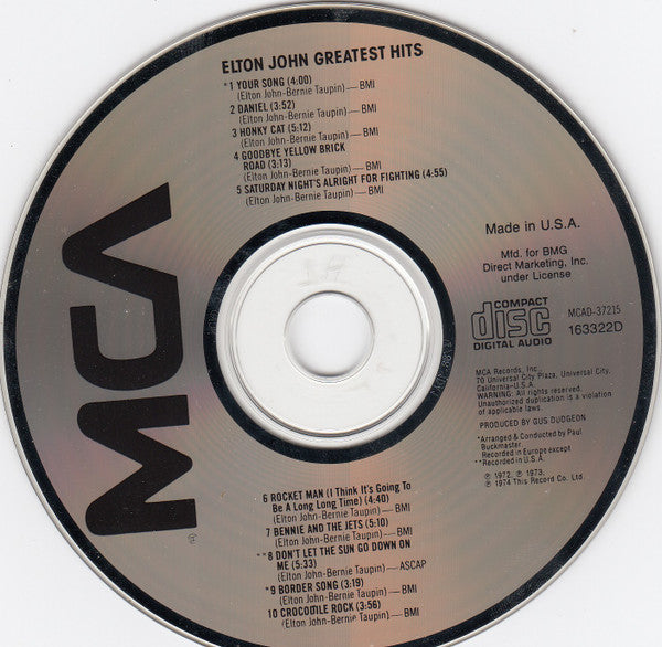 Elton John : Greatest Hits (CD, Comp, Club, RE, BMG)