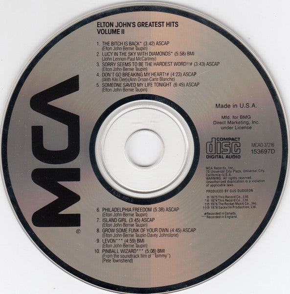 Elton John : Greatest Hits Volume II (CD, Comp, Club, RE, BMG)