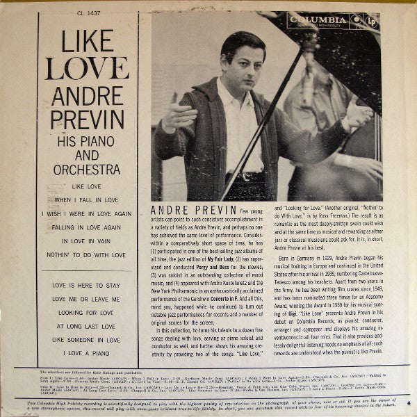 André Previn : Like Love (LP, Album, Mono)