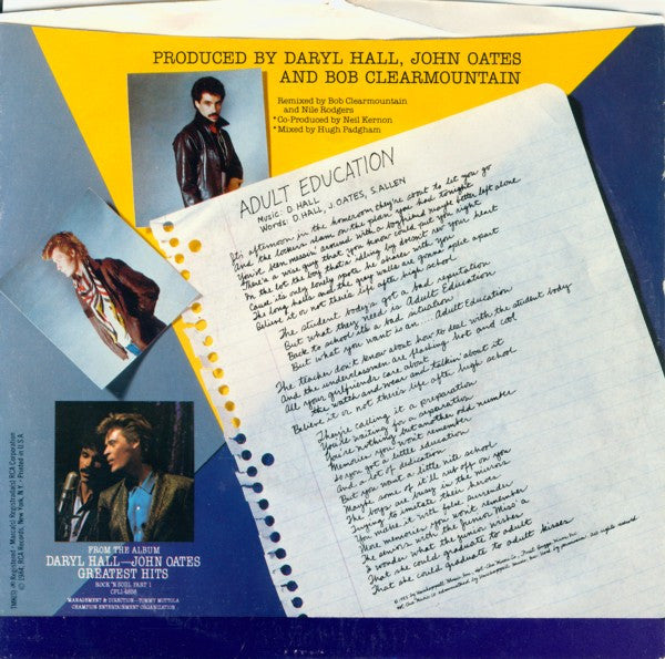 Daryl Hall & John Oates : Adult Education (7", Single, Styrene)
