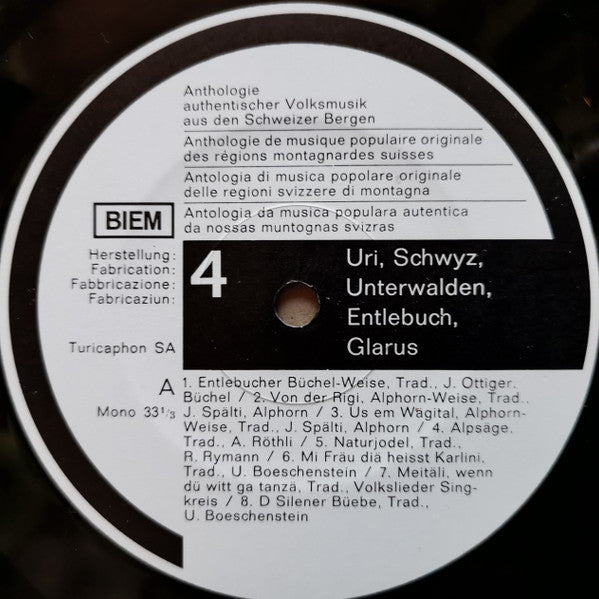 Various : Uri, Schwyz, Unterwalden, Entlebuch, Glarus (10", Mono)