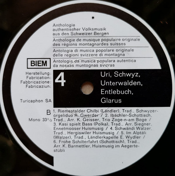 Various : Uri, Schwyz, Unterwalden, Entlebuch, Glarus (10", Mono)