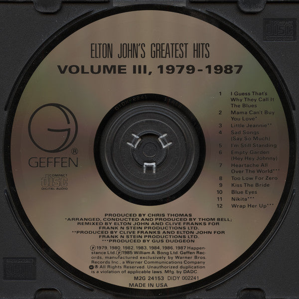 Elton John : Greatest Hits Volume III 1979-1987 (CD, Comp, Club)