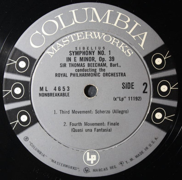 Sibelius* / Royal Philharmonic Orchestra, Sir Thomas Beecham : Symphony No. 1 In E Minor, Opus 39 (LP, Mono, RE)