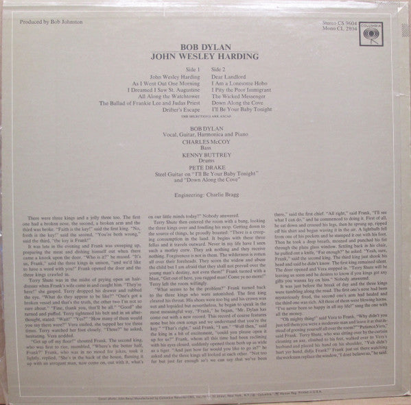 Bob Dylan : John Wesley Harding (LP, Album, Ter)
