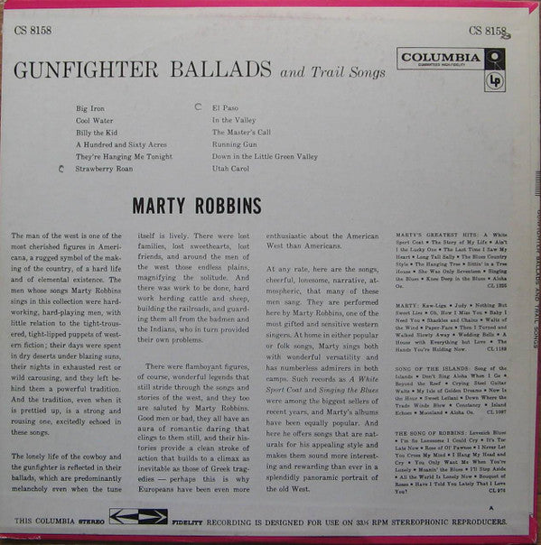 Marty Robbins : Gunfighter Ballads And Trail Songs (LP, Album, RE)