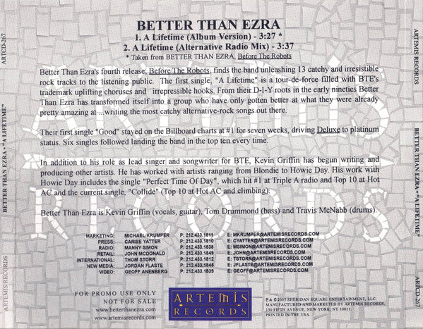 Better Than Ezra : A Lifetime (CD, Single, Promo)