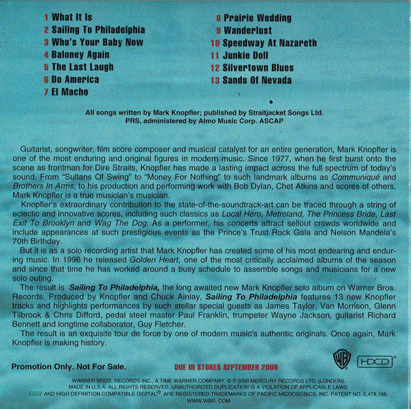Mark Knopfler : Sailing To Philadelphia (HDCD, Advance, Album, Promo, Car)