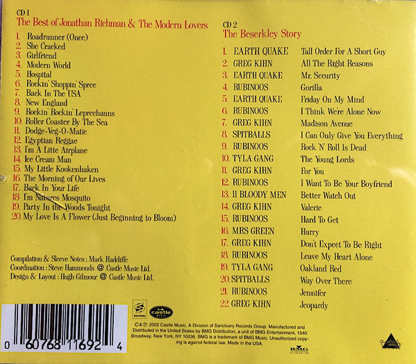 Jonathan Richman & The Modern Lovers : "Home Of The Hits"/ The Best Of Jonathan Richman & The Modern Lovers  (2xCD, Comp)