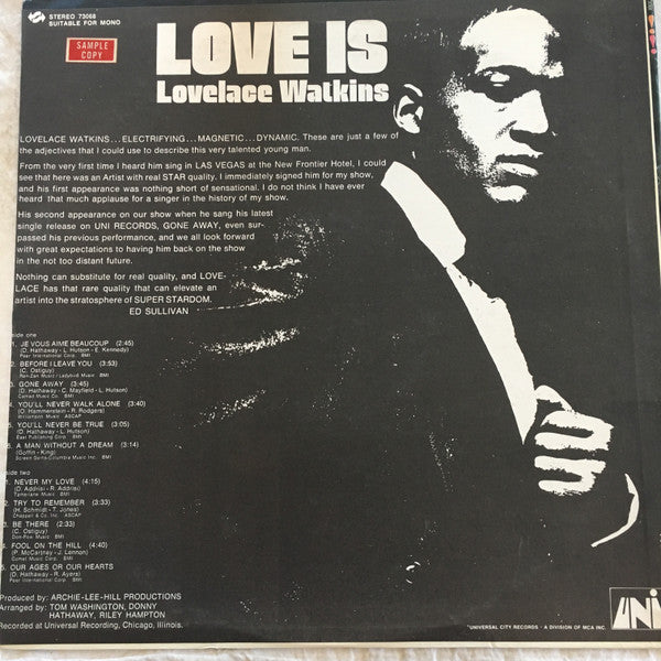 Lovelace Watkins : Love Is (LP, Album)