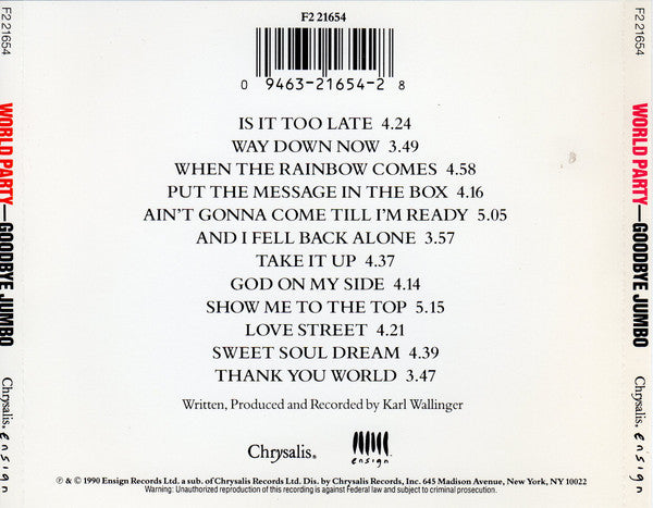 World Party : Goodbye Jumbo (CD, Album, Cap)
