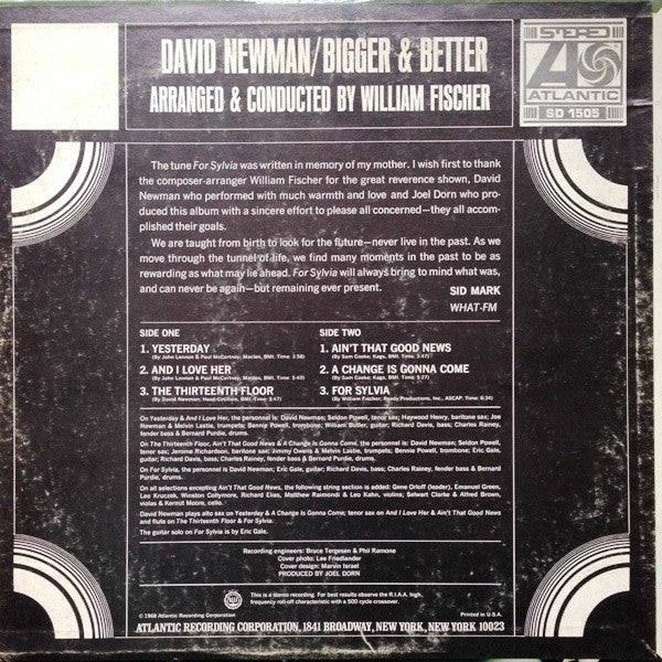 David "Fathead" Newman : Bigger & Better (LP, Album)