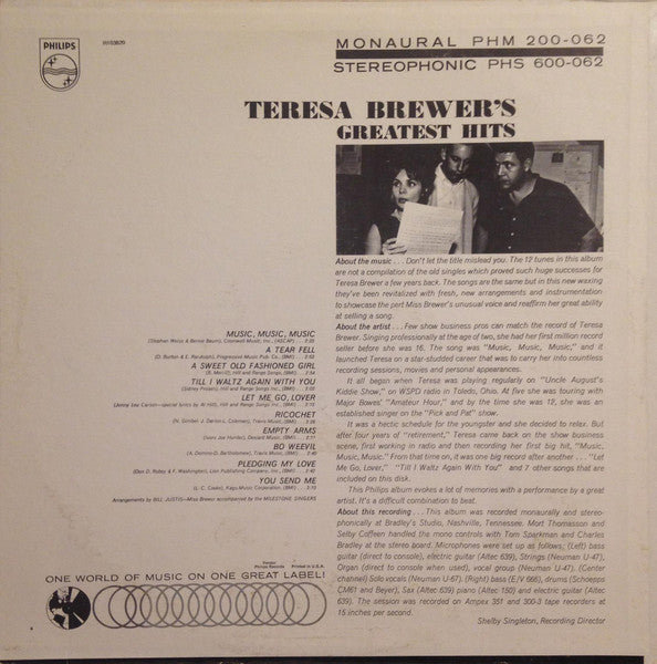 Teresa Brewer : Teresa Brewer's Greatest Hits (LP, Album, Club, RE)