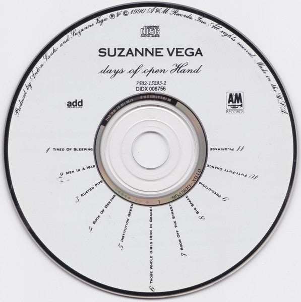 Suzanne Vega : Days Of Open Hand (CD, Album)