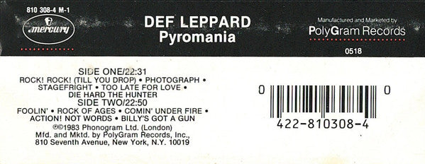 Def Leppard : Pyromania (Cass, Album, 72)
