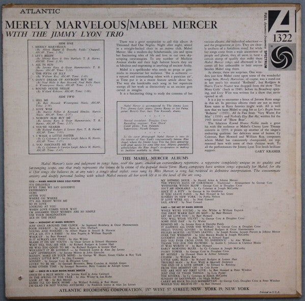 Mabel Mercer : Merely Marvelous (LP, Mono, RE, RP)