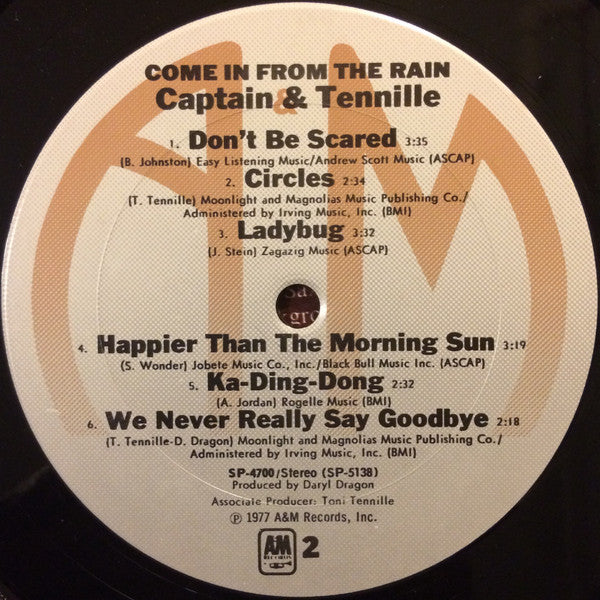 Captain And Tennille : Come In From The Rain (LP, Album, Pit)