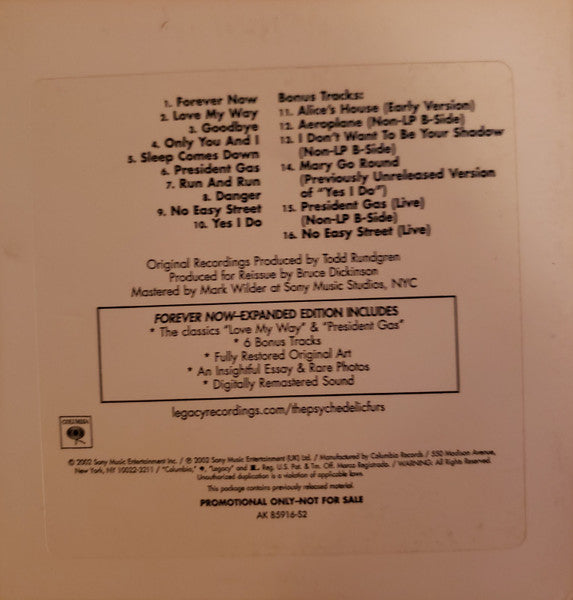 The Psychedelic Furs : Forever Now (CD, Album, Promo, RE, RM)