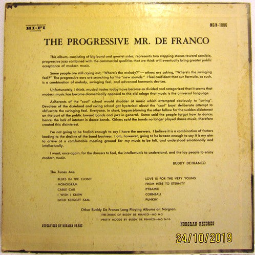 Buddy DeFranco : The Progressive Mr. DeFranco (LP, Album, Mono)