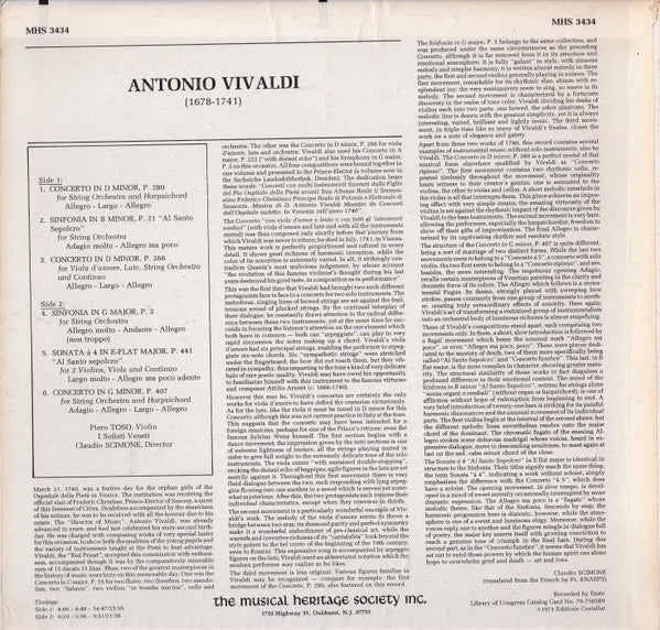 Antonio Vivaldi, Piero Toso, I Solisti Veneti, Claudio Scimone : Concerti, Sinfonie, Sonata For Strings (LP)