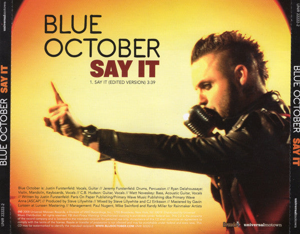 Blue October (2) : Say It (CD, Single, Promo)
