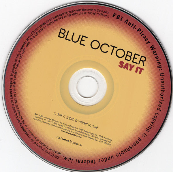 Blue October (2) : Say It (CD, Single, Promo)