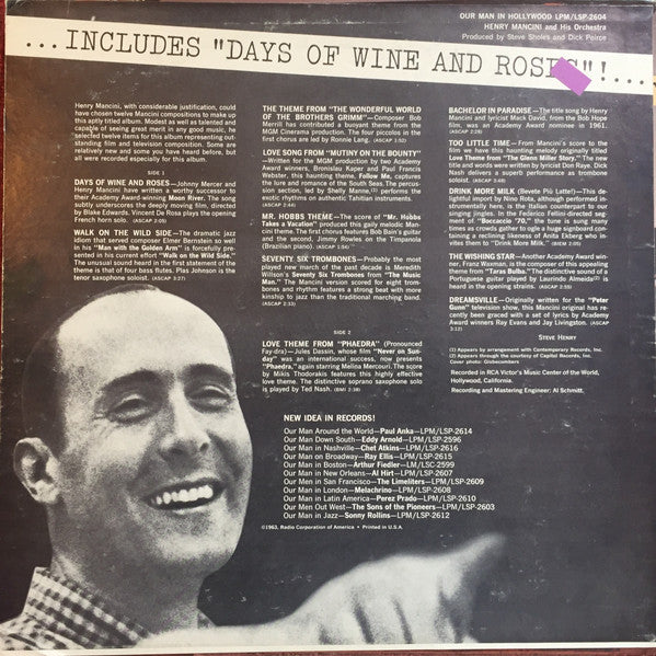 Henry Mancini : Our Man In Hollywood (LP, Album, Mono)