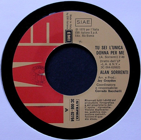 Alan Sorrenti : Tu Sei L'Unica Donna Per Me (7", Single)