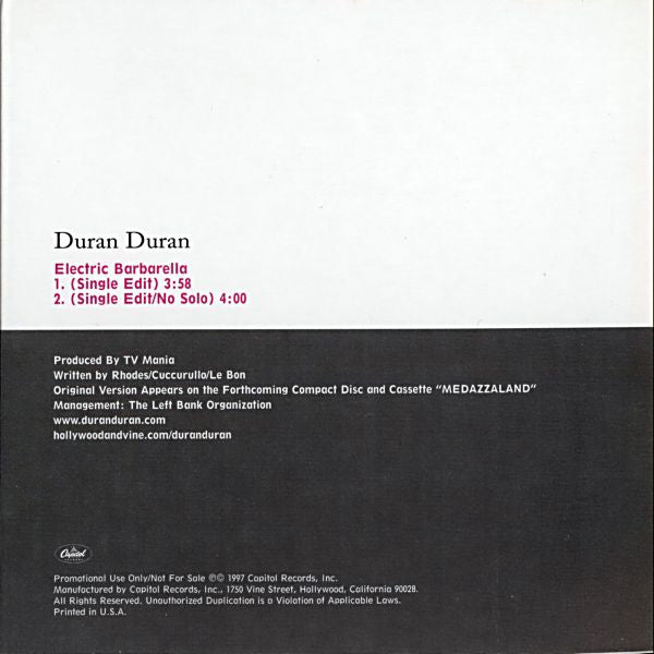 Duran Duran : Electric Barbarella (CD, Single, Promo)