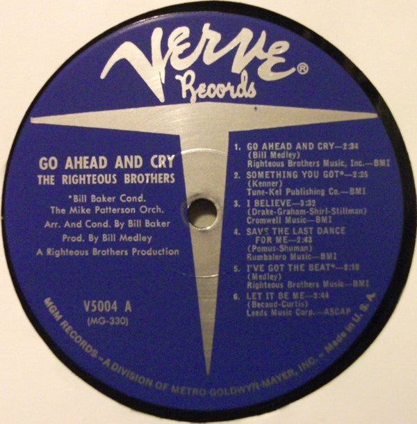 The Righteous Brothers : Go Ahead And Cry (LP, Album, Mono)