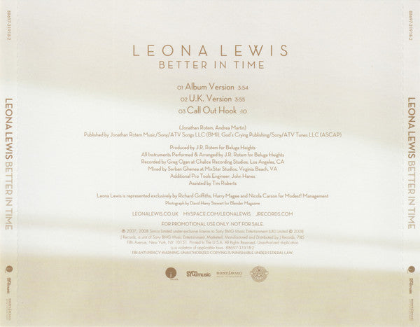Leona Lewis : Better In Time (CD, Single, Promo)