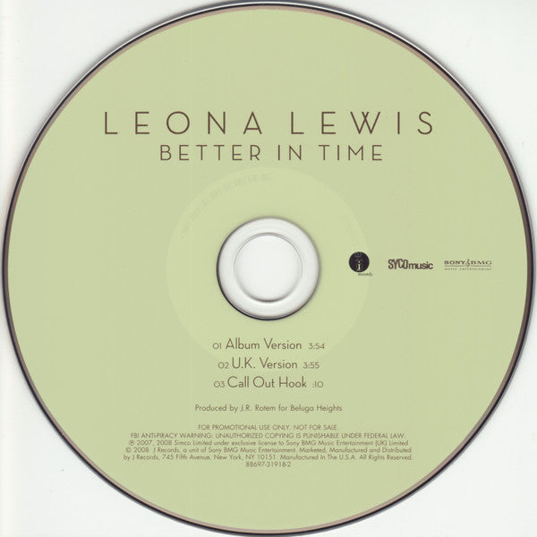 Leona Lewis : Better In Time (CD, Single, Promo)