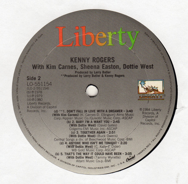 Kenny Rogers With Kim Carnes, Sheena Easton & Dottie West : Duets (LP, Comp, Club, Car)
