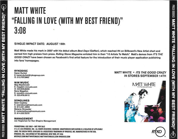 Matt White (5) : Falling In Love (With My Best Friend) (CDr, Single, Promo)