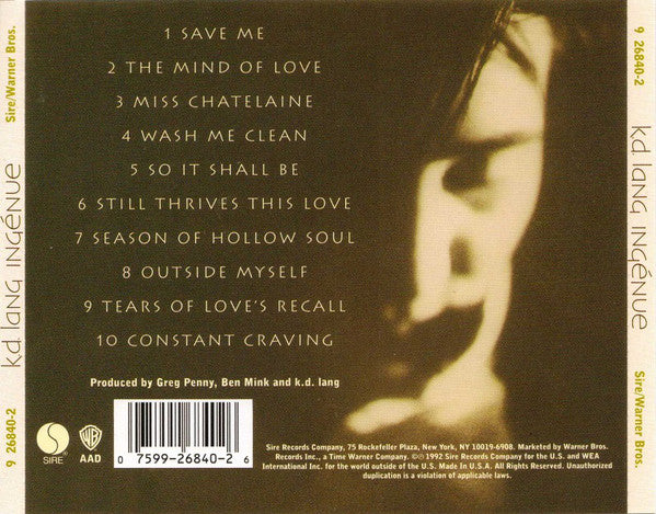 k.d. lang : Ingénue (CD, Album, RP)
