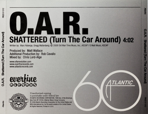 O.A.R. : Shattered (Turn The Car Around) (CD, Single, Promo)