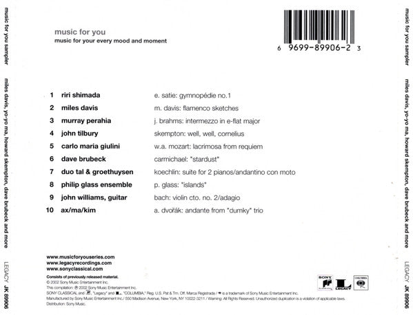 Various : Music For You Sampler (CD, Smplr)
