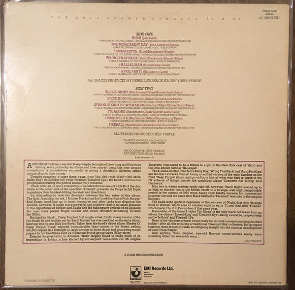 Deep Purple : The Deep Purple Singles A's & B's (LP, Comp, RE, Lab)