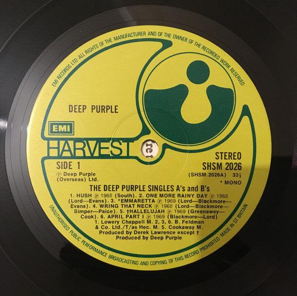 Deep Purple : The Deep Purple Singles A's & B's (LP, Comp, RE, Lab)