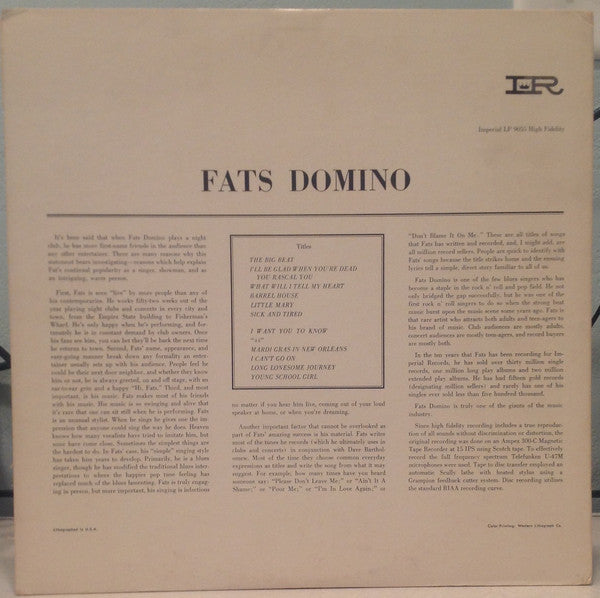 Fats Domino : The Fabulous "Mr. D" (LP, Mono)