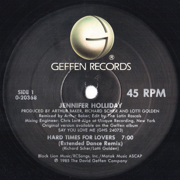 Jennifer Holliday : Hard Times For Lovers (12", Promo)