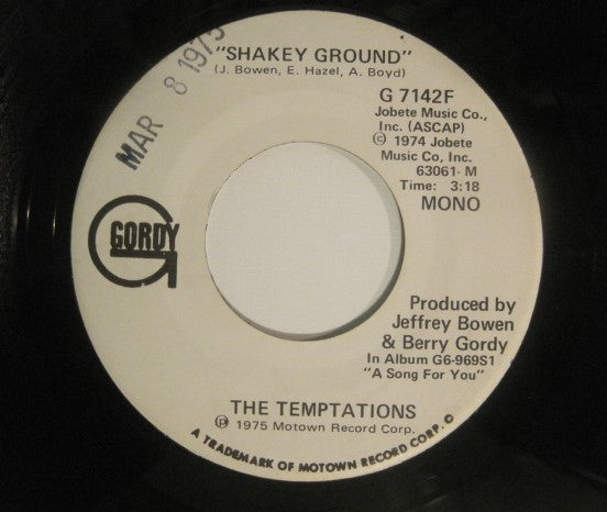 The Temptations : Shakey Ground (7", Single, Mono, Promo)
