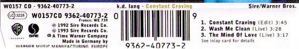 k.d. lang : Constant Craving (CD, Single)