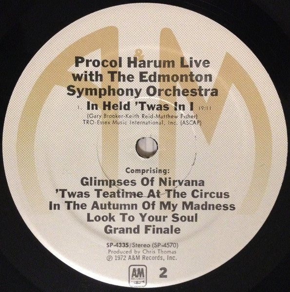Procol Harum In Concert With The Edmonton Symphony Orchestra : Live (LP, Album, RE, Mon)