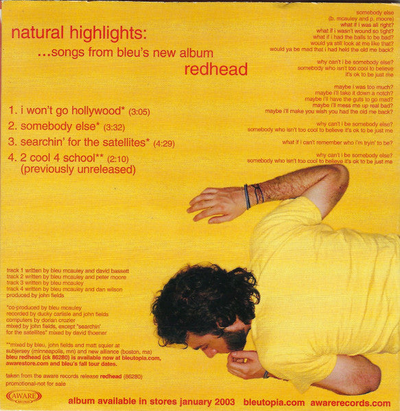 Bleu (3) : Natural Highlights: ...songs from Bleu's new album Redhead (CD, Single, Promo)